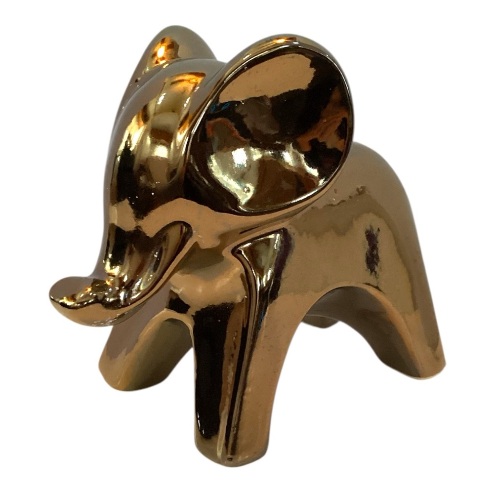 Gold Ceramic Elephant 6.5” Figurine – Modern Home Décor Accent, Lucky Statue